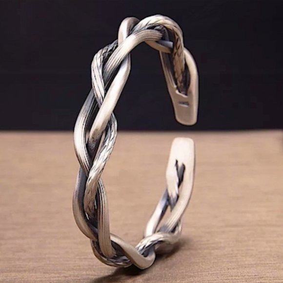 STERLING SILVER BRAIDED UNISEX BANGLE BRACELET - Picture 9 of 10